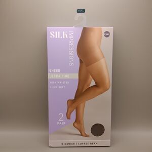 Silk Impressions Sheer Ultra Fine 2 Pair XXXL High Waisted Silky Soft Pantyhose